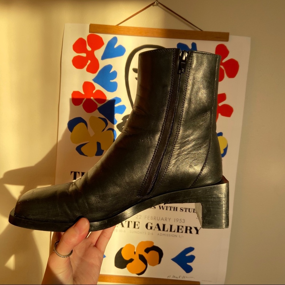 Zara Square toe black leather boots, size 6